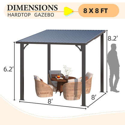 AECOJOY Hardtop Gazebo Outdoor Pergola 8'x8', Small Heavy Duty Lean to Metal Pergolas and Gazebos Clearance, Wall-Mounted Grill Gazebo Galvanized Steel Patio Roof Awnings for Patio, Decks