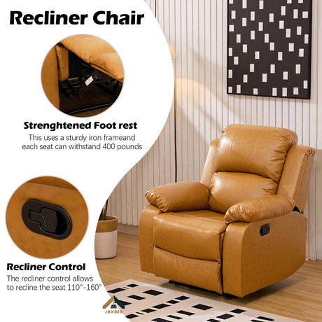 JBXBER Manual Recliner Sofa Set for Living Room, Leather Reclining Sofa Sets, Faux Leather Couch Set with Cup Holders, Drop-Down Table and Storage Console(3 Piece Set,Ginger) JBXBER