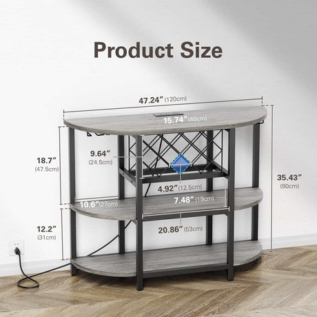 Zarler Grey Mini Bar Cabinet with LED Lights and Power Outlet – Stylish 4-Tier Liquor Stand Zarler