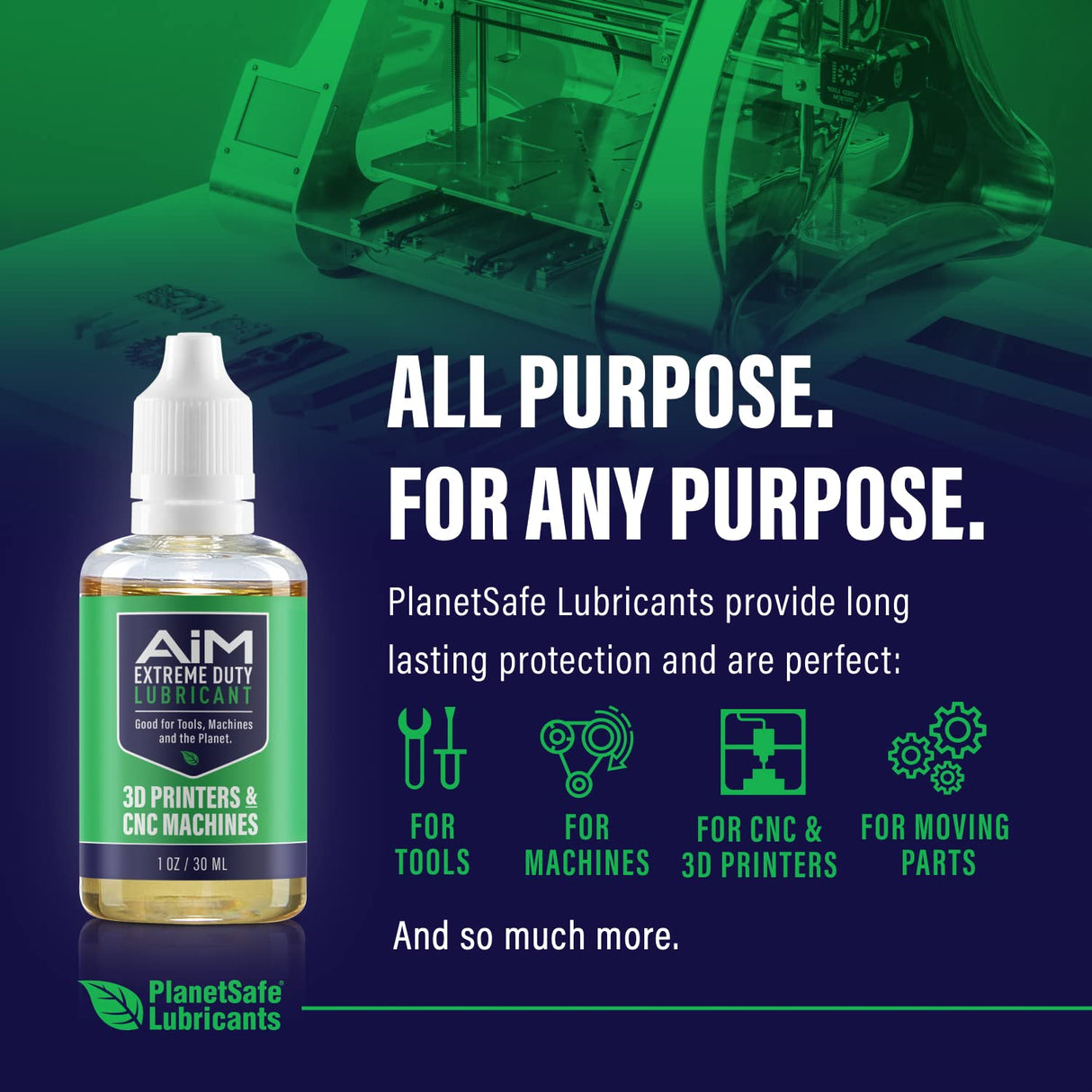 PlanetSafe AIM 3D Printer and CNC Machine Lubricant | Protects 3D Printers and CNC Machines with scientifically-formulated Non-Toxic Nano Technology | 1oz PlanetSafe Lubricants