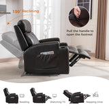 CANMOV Manual Recliner Chair with Massage and Heat,Breathable Leather Recliner Chair with Armrest and Backrest, Manual Reclining Single Sofa with 2 Cup Holders, Side Pocket for Living Room,Dark Brown CANMOV
