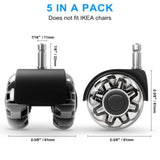 Office Chair Caster Wheels (Set of 5),Heavy-Duty Chair Wheels Support 2200lbs,Mute Rubber Chair Casters for Hardwood Floors and Carpet,2 Inch Universal Fit (Black) Omyoffice
