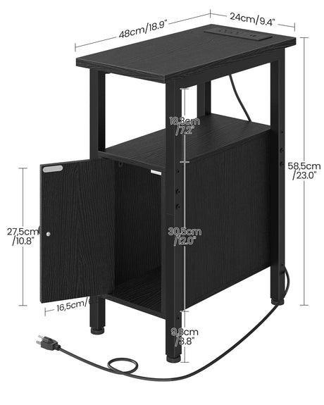 CHOEZON Farmhouse End Table, Narrow Side Table for Small Spaces, Slim Nightstand with Charging Station, with 2 AC Outlets, 1 USB and 1 Type-C Port, for Living Room, Bedroom, Black TBZ08UBB CHOEZON