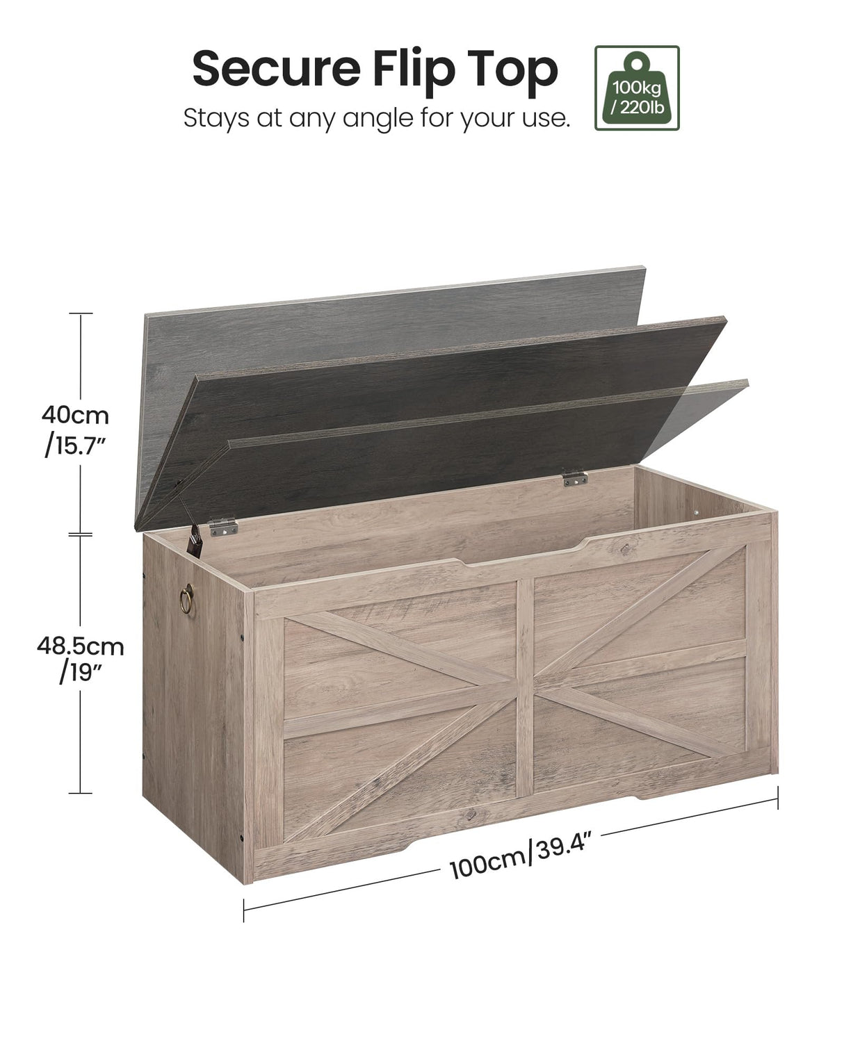 CHOEZON Storage Chest, 39.4" Wooden Storage Trunk, Retro Storage Bench with Safety Hinge, Toy Chest Storage, Farmhouse Style, for Bedroom, Living Room, Charcoal Gray and Greige MCW10HC CHOEZON