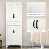 HOMCOM 67" Tall Freestanding Kitchen Pantry Cabinet, 4-Door Storage Cabinet with Drawer and Adjustable Shelves for Dining Room, White HOMCOM