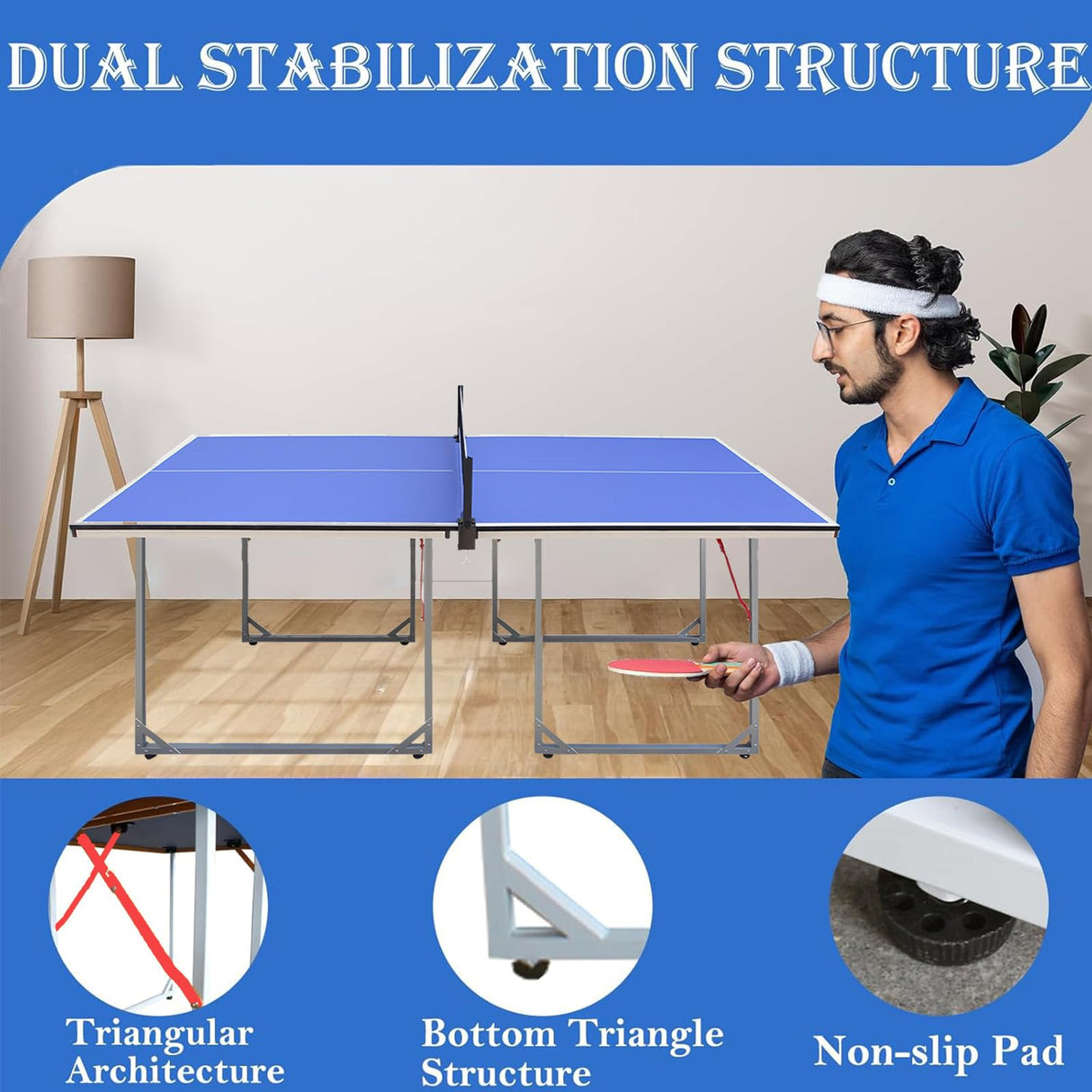 Athfiner Full-Size Portable Ping Pong Table 4.5FT/6FT Foldable Compact for Space Saver,Table Tennis Table Kids Children Boys Girls Teenager Adults,Multi-Use Free Standing Game Table,Assembly Free Athfiner