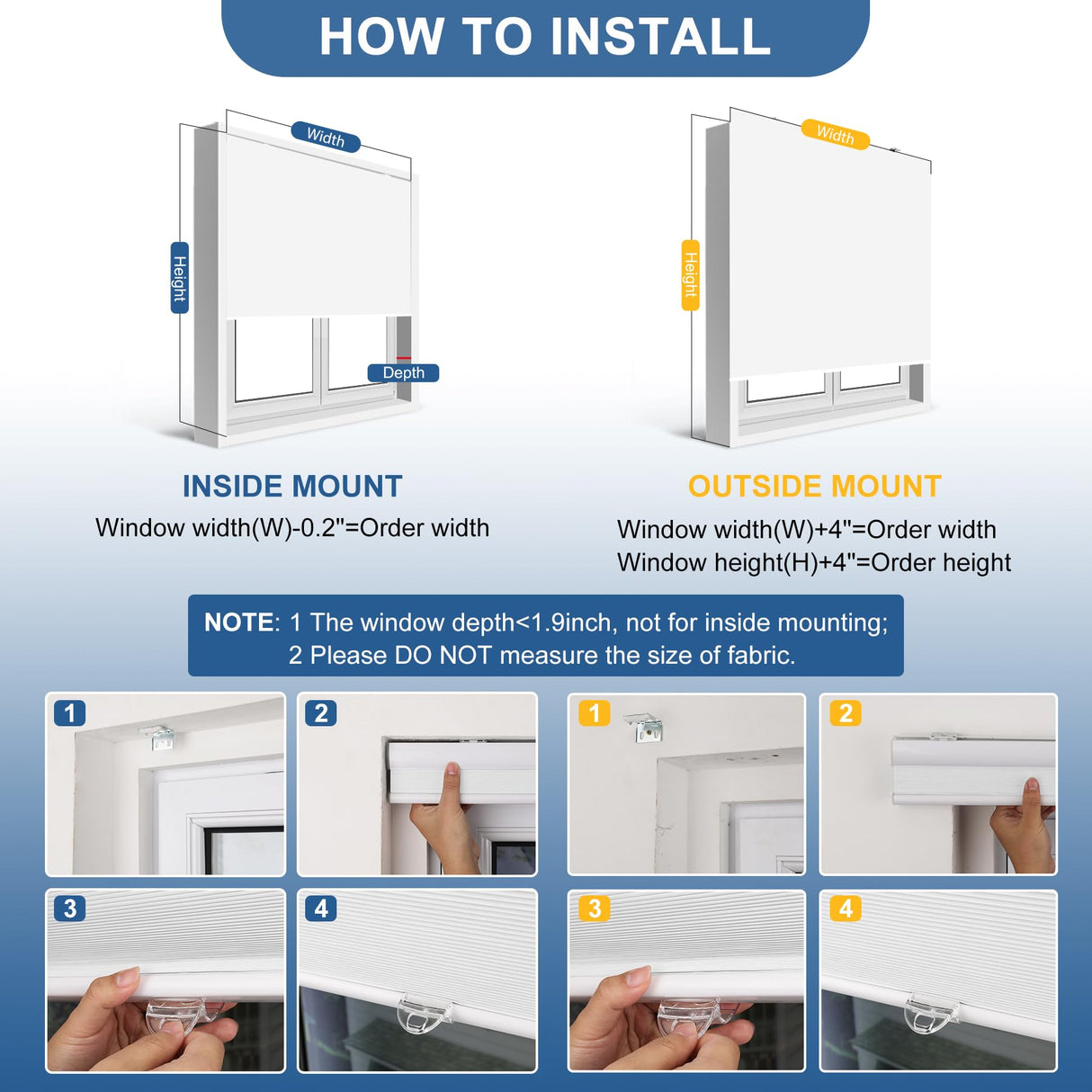 Blackout Shades Cordless Blinds Cellular Fabric Blinds Honeycomb Door Window Shades 34x64, White-White Grandekor