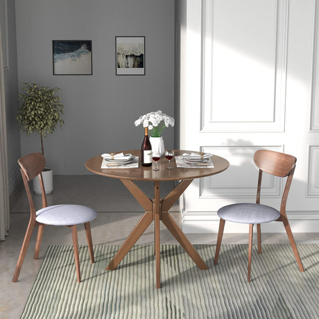 Giantex 3-Piece Dining Table and Chair Set, Wooden Kitchen Table Set, Farmhouse Round Kitchen Table and 2 Cushioned Dinette Chairs, Mid-Century Giantex