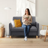 VINGLI 47" Small Couch, Dark Grey Linen Loveseat Sofa Mini Couch Mid Century Modern Decor Love Seat for Small Spaces Living Room, Bedroom, Play Room VINGLI