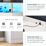AOGLLATI White Dresser for Bedroom with Column Design, 4 Drawer Dresser with Charging Station, Modern Bedroom Led Tall Dresser for Bedroom Closet AOGLLATI
