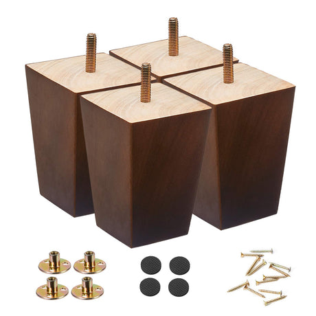 SHANJUE Wood Furniture Legs 4 inch Sofa Legs Set of 4,Square Brown Couch feet,Mid Century Chair Legs,Replacement Couch Legs, for Dresser Legs Sideboard Recliner Coffee Table SHANJUE