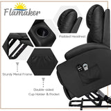 Flamaker Power Lift Recliner Chair PU Leather with Massage for Elderly Ergonomic Lounge Chair Classic Single Sofa with 2 Cup Holders Side Pockets Home Theater Seat (Leather, Light Black) Flamaker