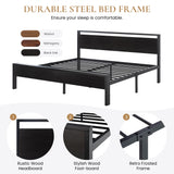SHA CERLIN 14 Inch King Size Metal Platform Bed Frame with Wooden Headboard and Footboard, Mattress Foundation, No Box Spring Needed, Large Under Bed Storage, Black Oak SHA CERLIN