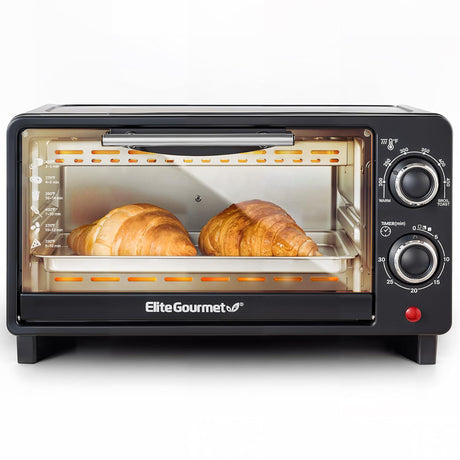 Elite Gourmet ETO490 9L/4 Slice Countertop Toaster Oven with 30-Minute Timer, Adjustable Temperature Control, Includes Baking Pan and Wire Rack, Bake, Broil, Toast, Black Elite Gourmet