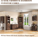 LUXOAK 60" Farmhouse Bathroom Double Vanity Sliding Barn Door with Sink Combo, Freestanding, Bathroom Vanity Cabinet with Drawers & Metal Handles, Reclaimed Barnwood LUXOAK