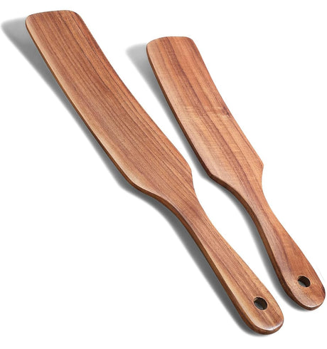 Spurtle Set, Natural Acacia Wooden Kitchen Utensils Set of 2, Wooden Spoons Utensils for Cooking, stirring, Mixing, Serving, spurtles kitchen tools as seen on tv for NonSick Cookware TEZZ