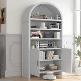 TIMWNER 71” Arched Bookshelves, Tall Wood Bookcase with Lower Cabinet, Modern Pantry Storage Cabinet Bookshelf for Kitchen, Living Room,Office,White TIMWNER