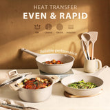 CAROTE 13pcs Taupe Kitchen Pots and Pans Set non stick, Nonstick Cookware Set, Frying pans, Kitchen Essentials, Large Capacity, Induction avaialable CAROTE