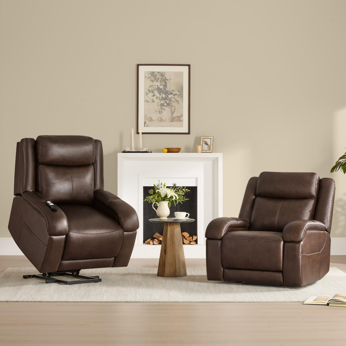 Watson & Whitely Genuine Leather Power Lift Recliner Chair for Elderly with Heat and Massage, Electric Lay Flat Lift Chairs with Power Headrest & Visual Remote Control, Dual Motor, Dark Brown Watson & Whitely