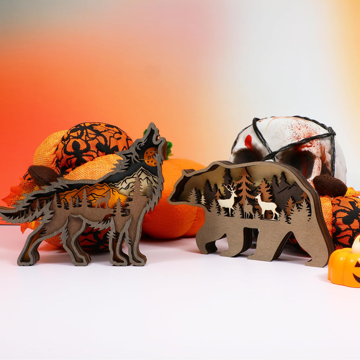 Drawely 3D Wooden Animals Carving, Wood Carving Animals Wall Decor, Modern Festival Forest Sculpture Christmas Living Room Office Decor Birthday Gifts for Friend Daughter Son Mom Dad (Bear) Drawelry