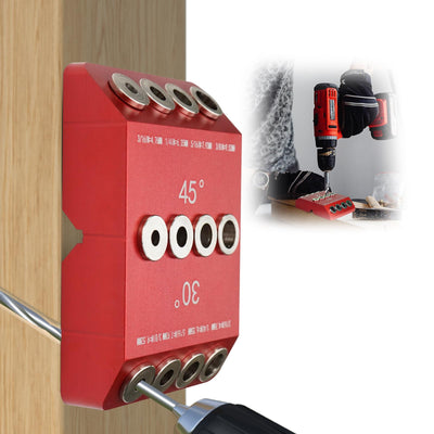 Drill Guide Jig 30 45 90 Degree Portable for Drilling Angled and Straight Hole Drilling Template Block Cable Railing Lag Screw Kit Wood Post (Red-without drill bit)