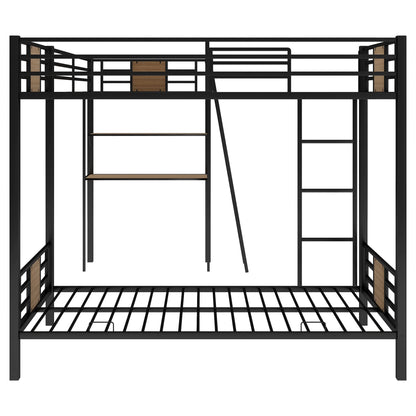 MERITLINE Triple Metal Bunk Beds,L-Shaped Metal Triple Bunk Bed with Desk and Shelf, Twin Over Twin Bunk Bed with A Twin Loft Bed Attached, 3 Bed Bunk Beds for Kids Teens, Brown