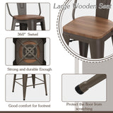 Alunaune 24" Swivel Metal Counter Height Bar Stools Set of 4 High Back Industrial Bar Chairs Kitchen Barstools with Large Wooden Seat-Rusty Alunaune