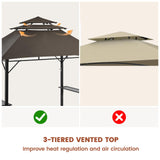 Yaheetech 8×5' Grill Gazebo, 3-Tier Outdoor BBQ Gazebo with Height-Adjustable Shelves & 10 S-Shaped Hooks & Built-in Bottle Opener, Brown Yaheetech