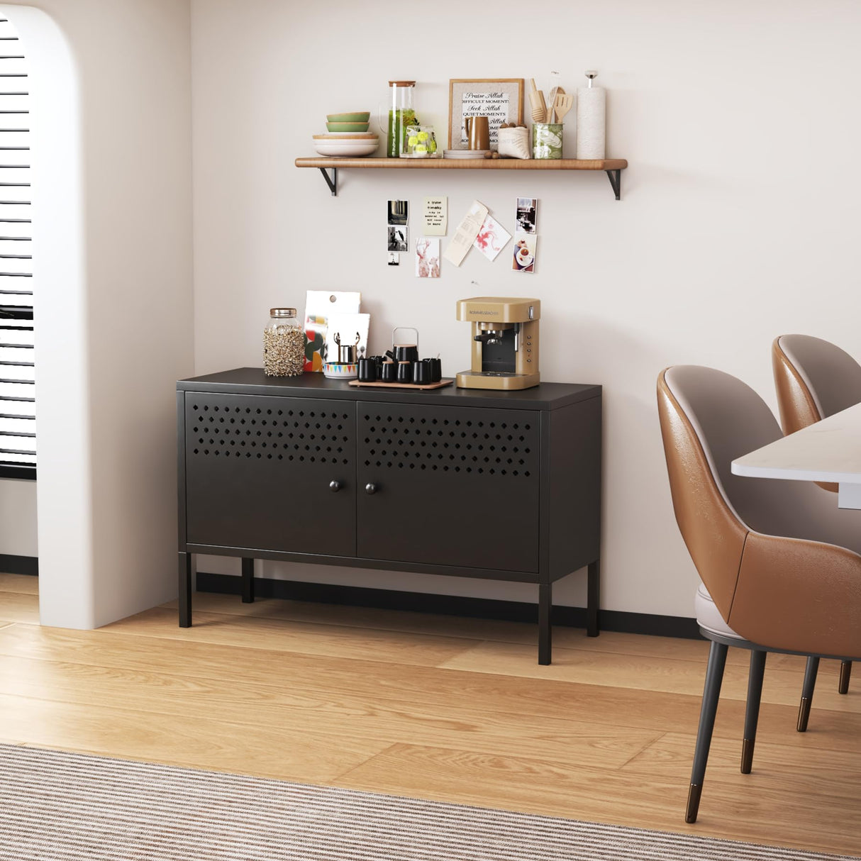 biosp 2 Door Metal Accent Cabinet 25" H Metal Storage Cabinet for Home Office Hallway Entryway Garage Basement, TV Stand for Living Room, Black biosp