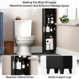 MOHOPE Corner Shelf with Cabinet, 74.8" Tall Corner Cabinet with Door, 5-Tier Narrow Bookshelf with Adjustable Shelves, Display Cabinet for Living Room, Bathroom, Dining Room, Small Space, Black MOHOPE