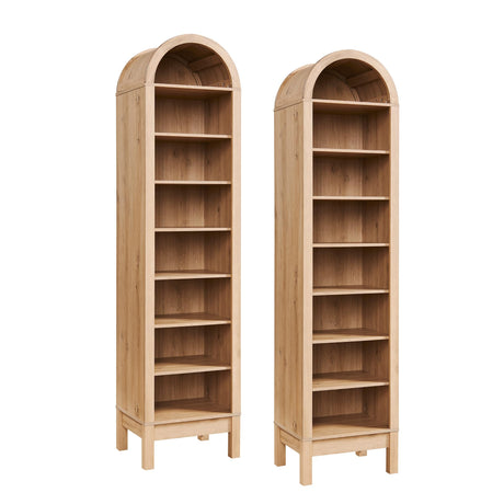71" Tall Arched Bookshelf Set of 2, 8 Tiers Arch Bookcase with Storage, Modern Farmhouse Book Shelf with Adjustable Shelves, Wood Bookshelf w/Open Display Shelves for Living Room, Office-Natural IFGET