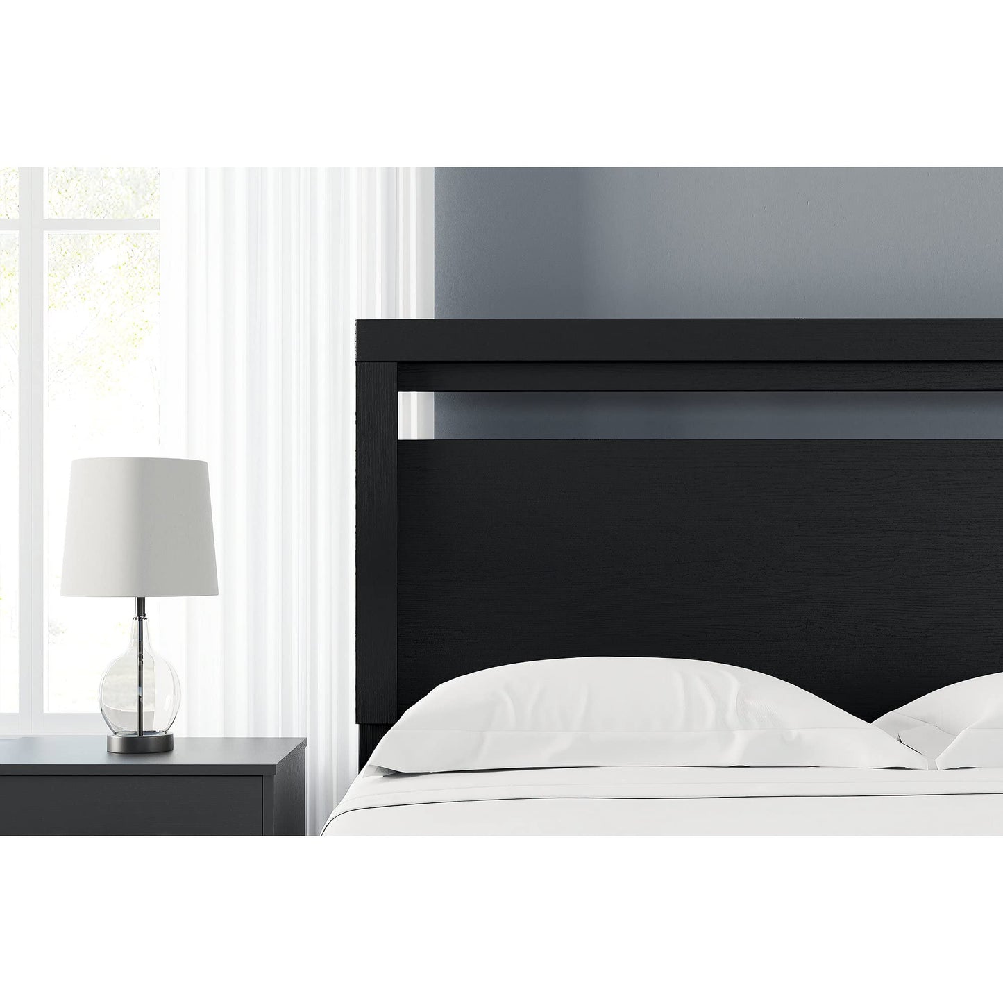 Signature Design by Ashley Finch Modern Headboard ONLY, Queen, Black - WoodArtSupply