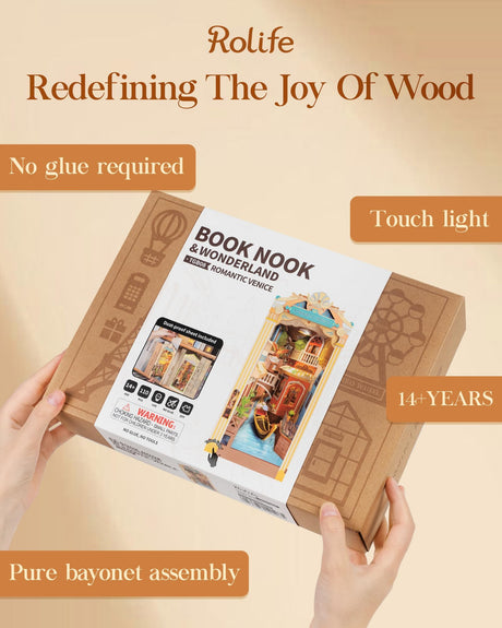 Rolife DIY Book Nook Kit for Adults, Miniature Dollhouse Booknook Kit, 3D Wooden Puzzle Creative Decorative Bookends Bookshelf Diorama Insert Crafts Hobbies Gifts (Romantic Venice) Rolife