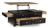 Signature Design by Ashley Drazmine Casual Lift-Top Coffee Table with 4 Drawers and Casters, Dark Brown & Light Brown Signature Design by Ashley