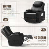 JUMMICO Recliner Chair, Rocking Massage Chairs, Home Reclining Sofa Chair, PU Leather, Ergonomic Living Room Chair with Cup Holders, Remote Control (Black) JUMMICO