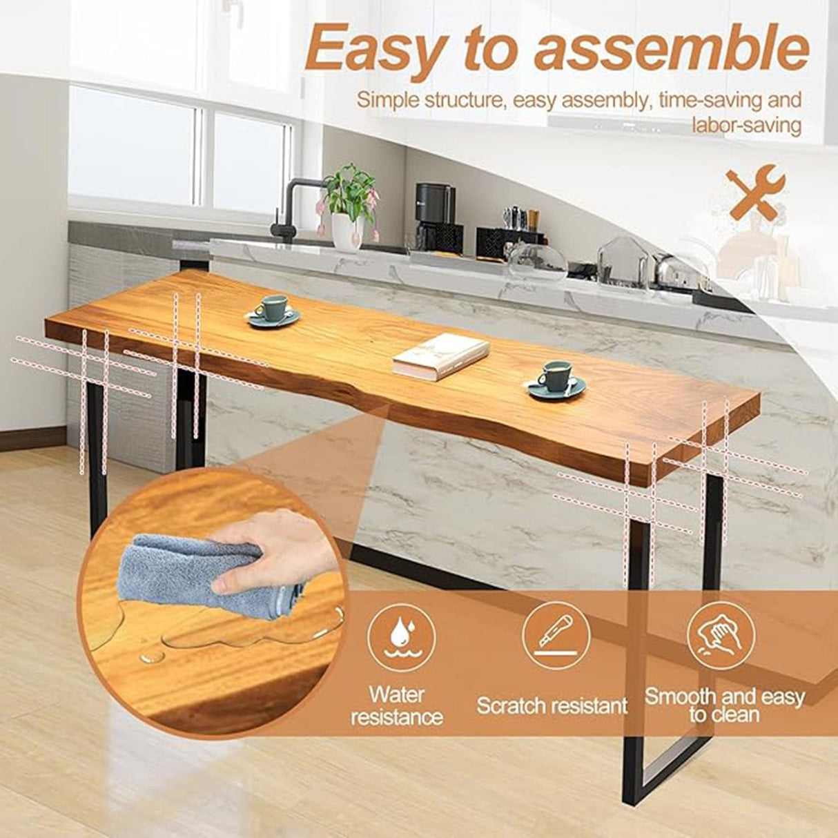 Counter Height Table Long Narrow Bar Table for Small Spaces Pub with Sturdy Metal Frame Entryway Rectangular High TopTable Kitchen Farmhouse Coffee Shops Bars -Table Only(47.2'') WoodArtSupply