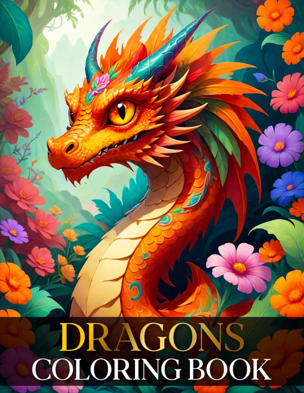 Majestic Dragons: Dragon Coloring Book for Adults & Kids - 50 Mystical Designs - Stress Relief, Relaxation, and Fantasy Adventure