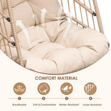 RADIATA Foldable Wicker Rattan Hanging Egg Chair with Stand, Swing Chair with Cushion and Pillow, Lounging Chair for Indoor Outdoor Bedroom Patio Garden (Beige with Stand) RADIATA