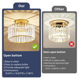 VIOLOEMI Crystal Gold Semi Flush Mount Ceiling Light Modern Hallway Light Fixture Metal Close to Ceiling Lamp for Kitchen Living Room Bathroom Entryway Bedroom(10.63 inch) VIOLOEMI