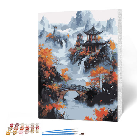 MAXBYE Chinese Landscape Painting Paint by Numbers for Adults, Modern Aesthetic Adults' Paint by Number Kit with Frame, DIY Acrylic Painting Kits Arts and Crafts Perfect for Home Wall Decor 12x16in MAXBYE