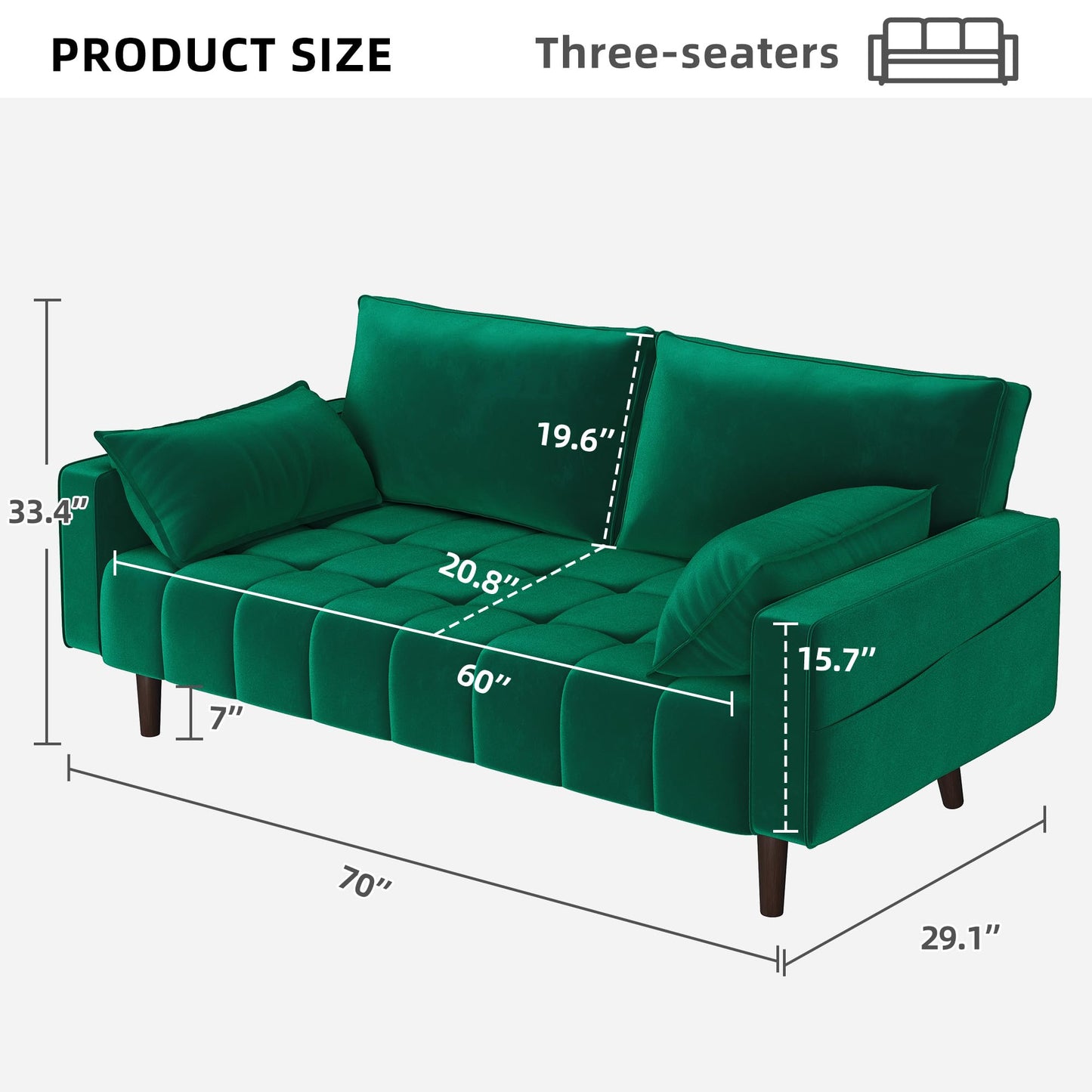 YITAHOME 56" Loveseat Sofa, Velvet Fabric Sofa Couch for Small Space, Modern Loveseat with Button Tufted Seat and Side Storage Pockect, 2 Seater Couch for Living Room Bedroom, 2 Pillow Included, Green