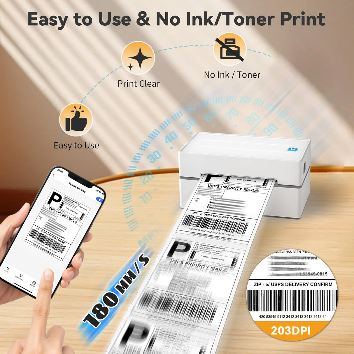 Anycash Bluetooth Thermal Shipping Label Printer, Wireless 4x6 Shipping Label Sticker Printer for Small Business and Office, Compatible with Android&iOS Windows, Used for Amazon, Shopify, Etsy USPS Anycash