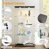 Zevemomo Tempered Glass Display Cabinet with Lights, 4-Tier Curio Cabinet with Glass Doors and Lock, Glass Display Case for Collectibles, for Living Room, Bedroom, Office, Black, Double Door Zevemomo