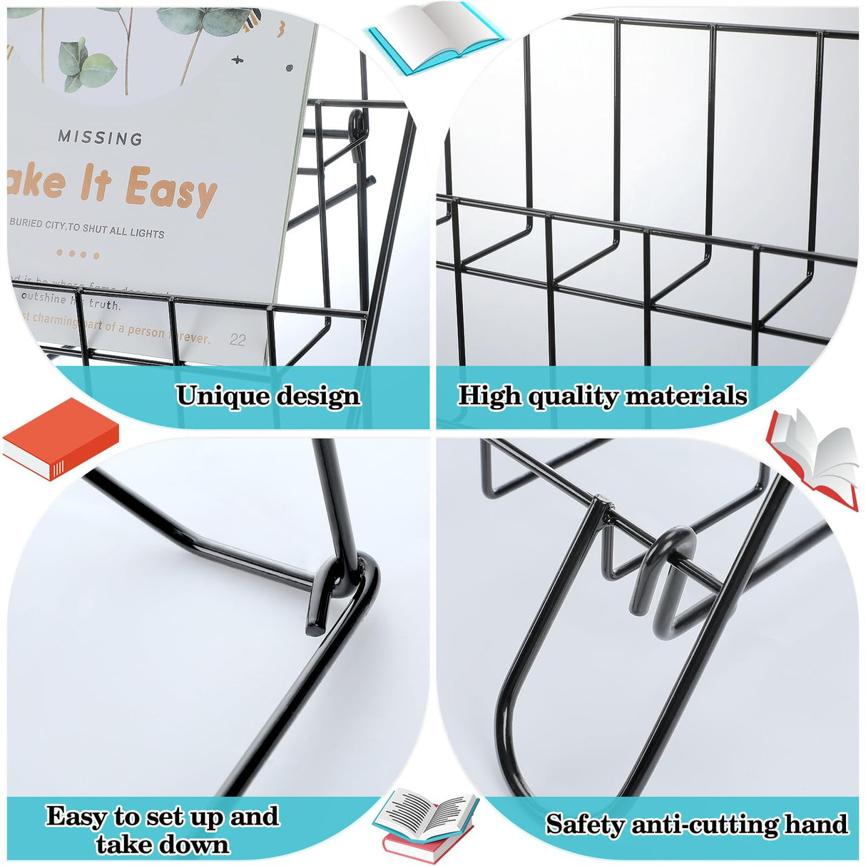 Gejoy 6 Tiered Book Display Rack Wire CD Display Rack Book SigningTabletop Magazine Countertop Holder Retail Literature Brochures Holder(Black) Gejoy