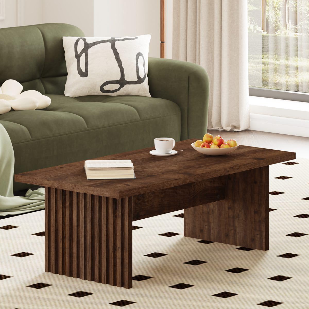 BON AUGURE Coffee Table for Living Room, Farmhouse Wood Center Table, Rectangle Mid-Century Living Room Table (Rustic Oak, 47Inch) BON AUGURE