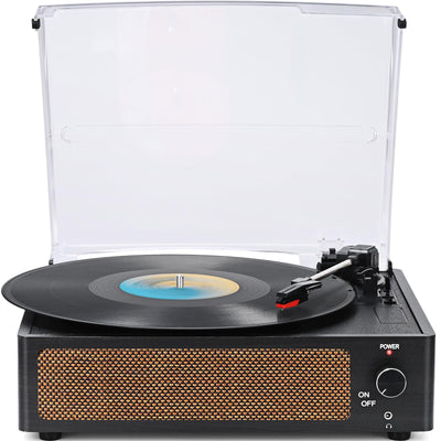 WOCKODER Vinyl Record Players Vintage Turntable for Vinyl Records with Speakers Belt-Driven Turntables Support 3-Speed, Bluetooth Wireless Playback, Headphone, AUX-in, RCA Line LP Vinyl Players Black
