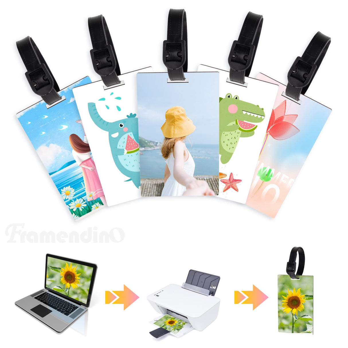 Framendino, 10 Pack Sublimation Blank Luggage Tags with Straps Heat Transfer Double Sided Blank DIY Travel ID Tags Framendino