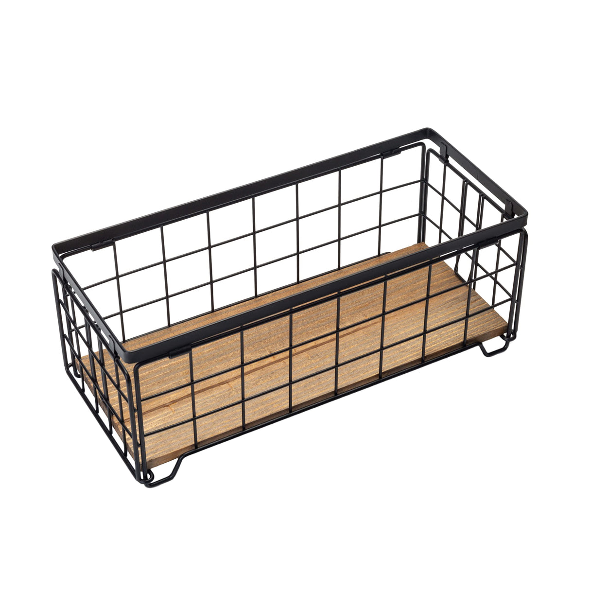 Metal Wire Storage Basket, Toilet Paper Roll Holder Wood Base Countertop Decor Box Toilet Tank Shelf Cabinet Organizer for Bathroom Pantry Garage Bedroom Livingroom - Black TIEYIPIN