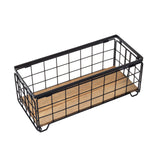 Metal Wire Storage Basket, Toilet Paper Roll Holder Wood Base Countertop Decor Box Toilet Tank Shelf Cabinet Organizer for Bathroom Pantry Garage Bedroom Livingroom - Black TIEYIPIN