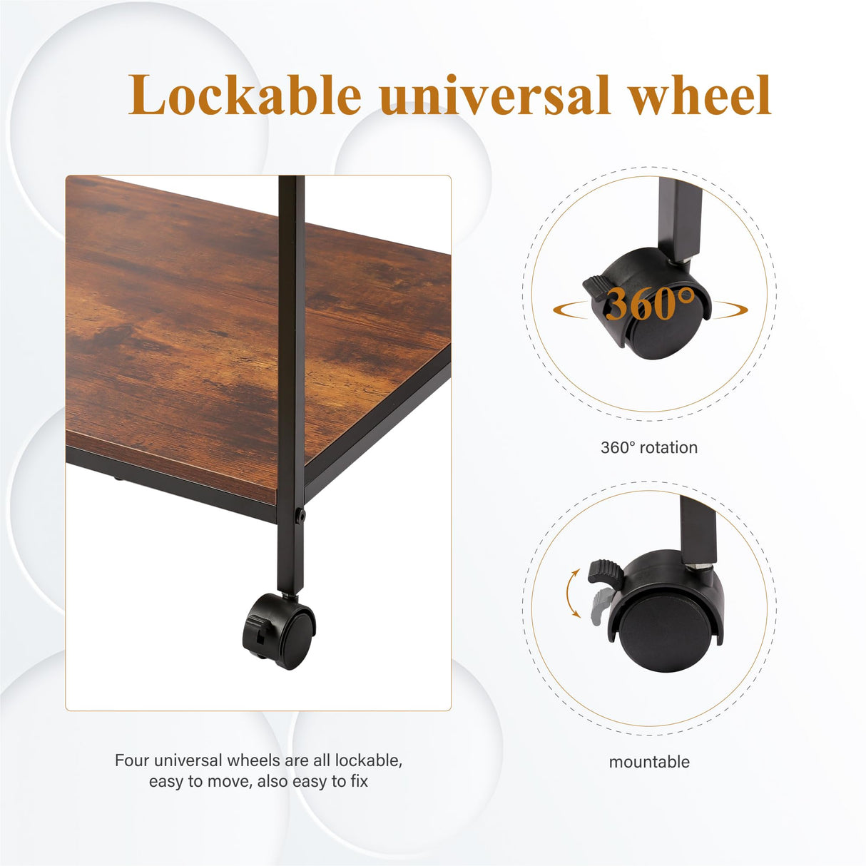 EMERIT Large Printer Stand, 23.6" W x 18.9" D x 31.5" H Printer Table with Adjustable Storage Shelf, 3 Tier Rolling Laser Printer Cart with Wheels for Home Office- Support 100 LBS Each Tier EMERIT